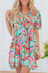 Green Abstract Print Lace-up High Waist Buttoned Mini Dress